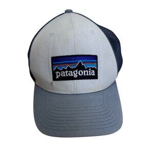 Patagonia Mens Trucker Hat With Mesh Back Adjustable Snap Closure Logo Patch Whi